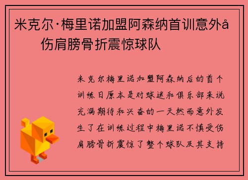 米克尔·梅里诺加盟阿森纳首训意外受伤肩膀骨折震惊球队